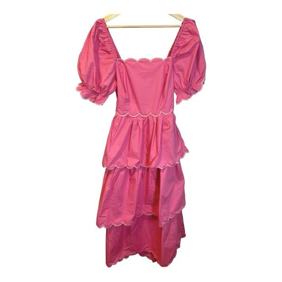 English Factory Scallop Tiered Pink Dress Size Large 100% Cotton Cottagecore - Picture 3 of 12